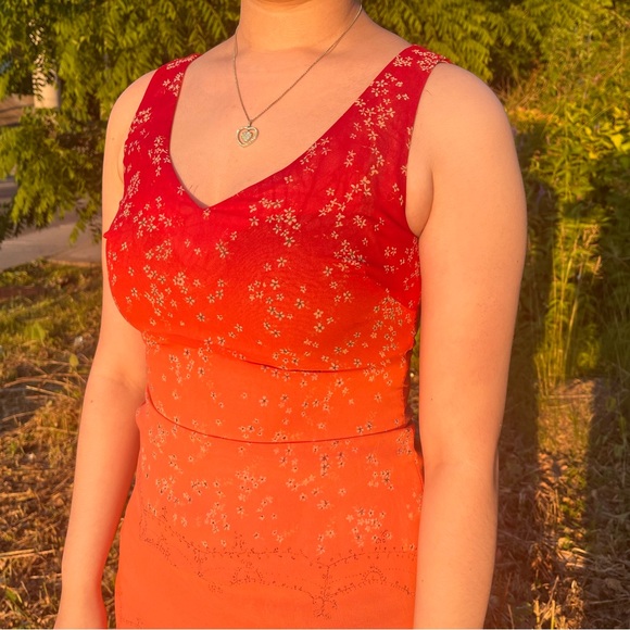 Vintage Orange-Pink Ombré Fitted Maxi Dress - Picture 8 of 12